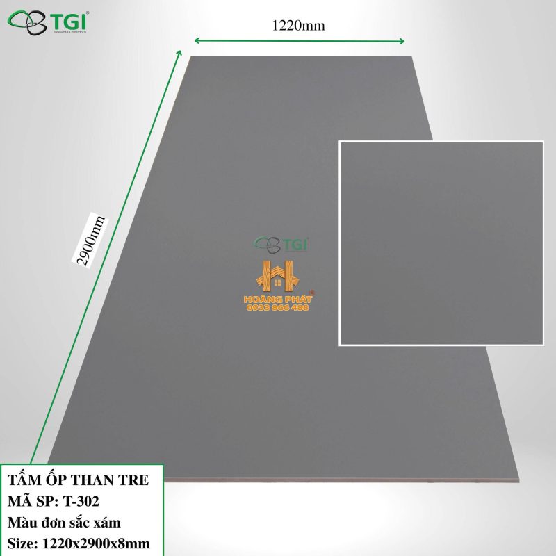 Tấm Ốp Than Tre TGI Màu Đơn Sắc Xám T-302