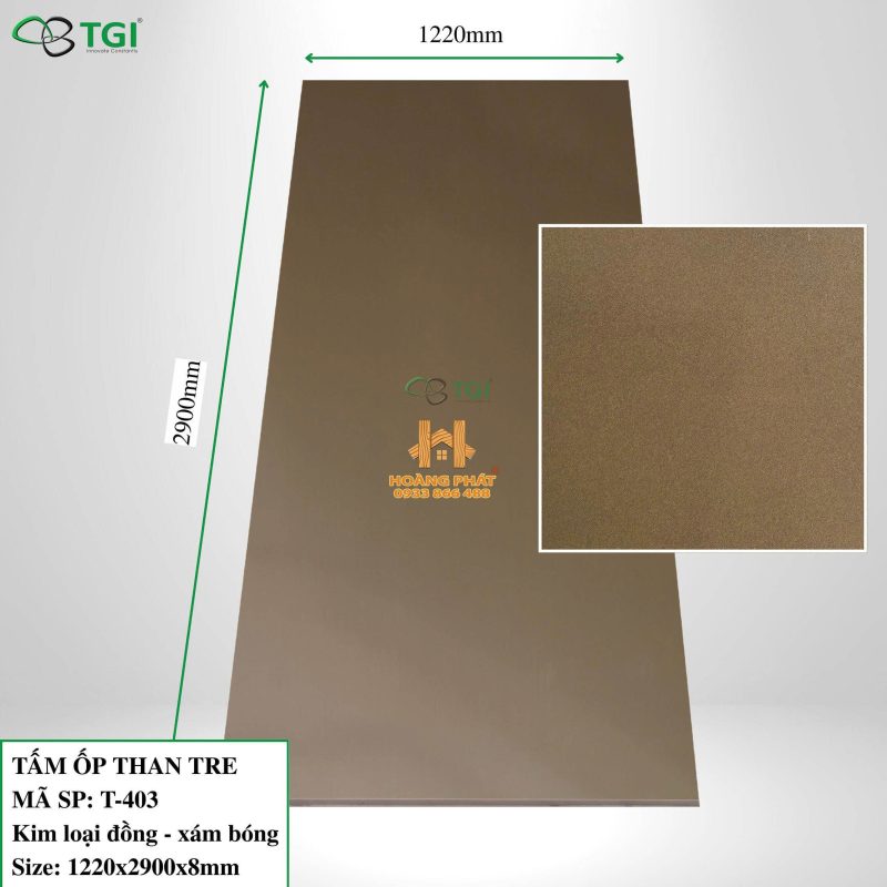 Tấm Ốp Than Tre TGI Kim Loại Đồng Xám Bóng T-403