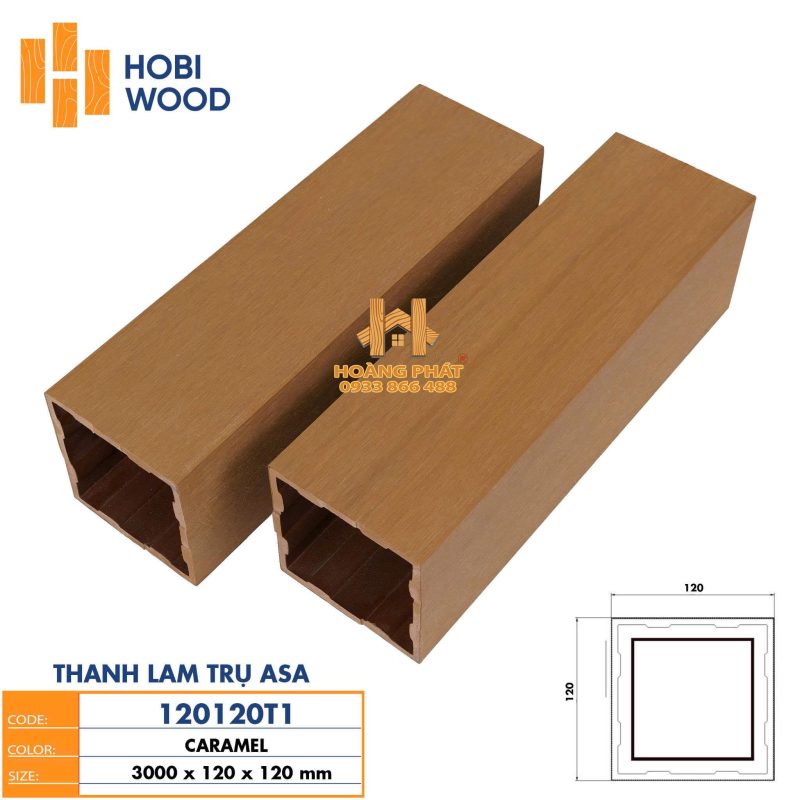 Thanh Lam Gỗ Nhựa Asa Hobi Wood 120x120x3000mm Màu Caramel
