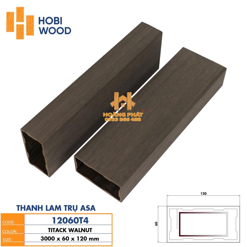 Thanh Lam Gỗ Nhựa Asa Hobi Wood 120x60x3000mm Màu Walnut