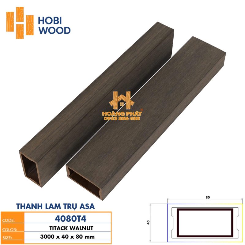 Thanh Lam Gỗ Nhựa Asa Hobi Wood 40x80x3000mm Màu Walnut