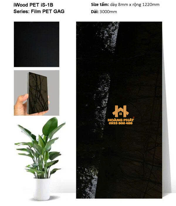 Tấm Ốp Than Tre Iwood Pet Bóng Đơn Sắc iS-1B