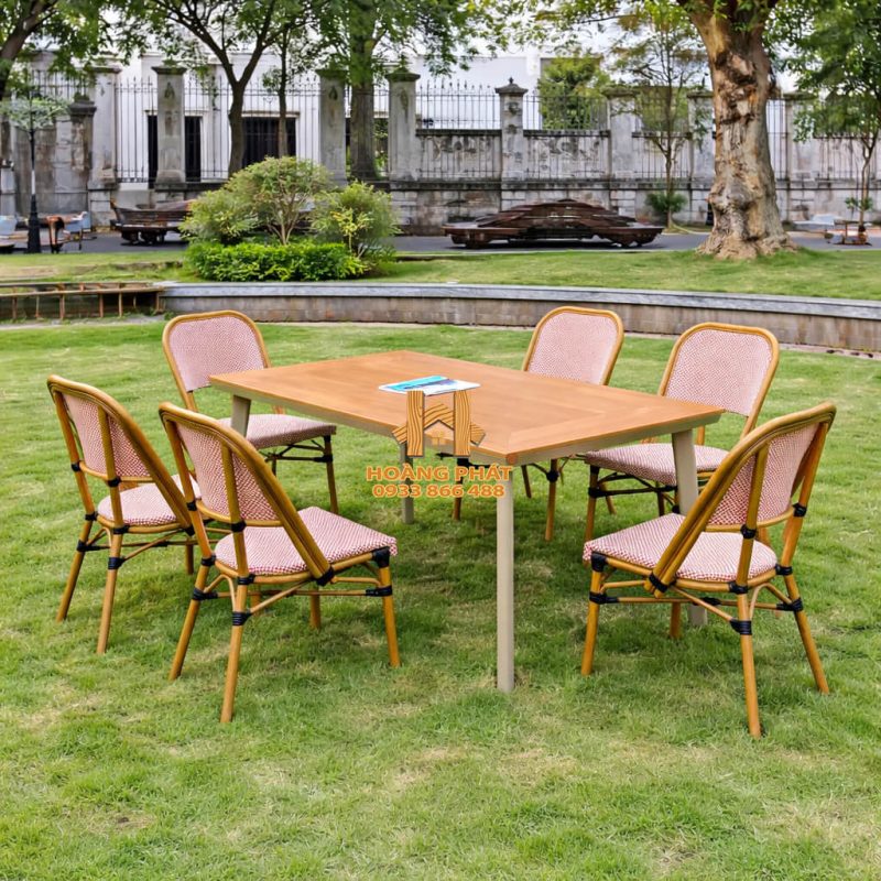 Bộ Bàn Vuông Nan Nhựa 6 Ghế HP937