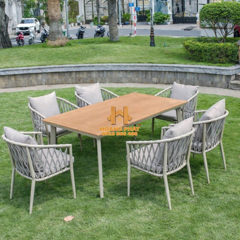 Bộ Bàn Vuông Nan Nhựa 6 Ghế Dây Dù Sang Trọng HP935