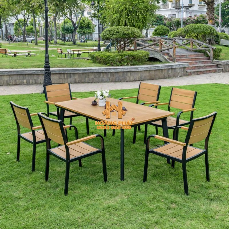 Bộ Bàn Vuông Nan Nhựa 6 Ghế Sân Vườn HP934