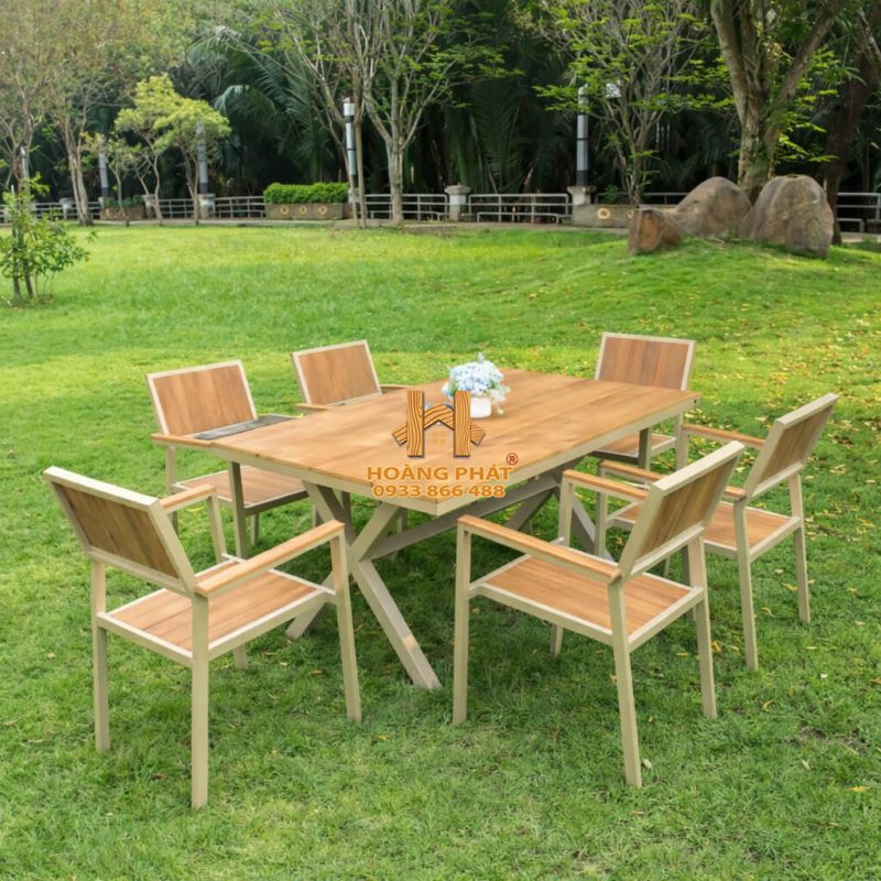 Bộ Bàn Vuông & 6 Ghế Nhựa Composite Sân Vườn HP945