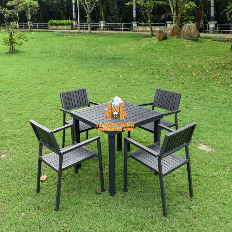Bộ Bàn Ghế Vuông Nan Gỗ Xám Sân Vườn HP941