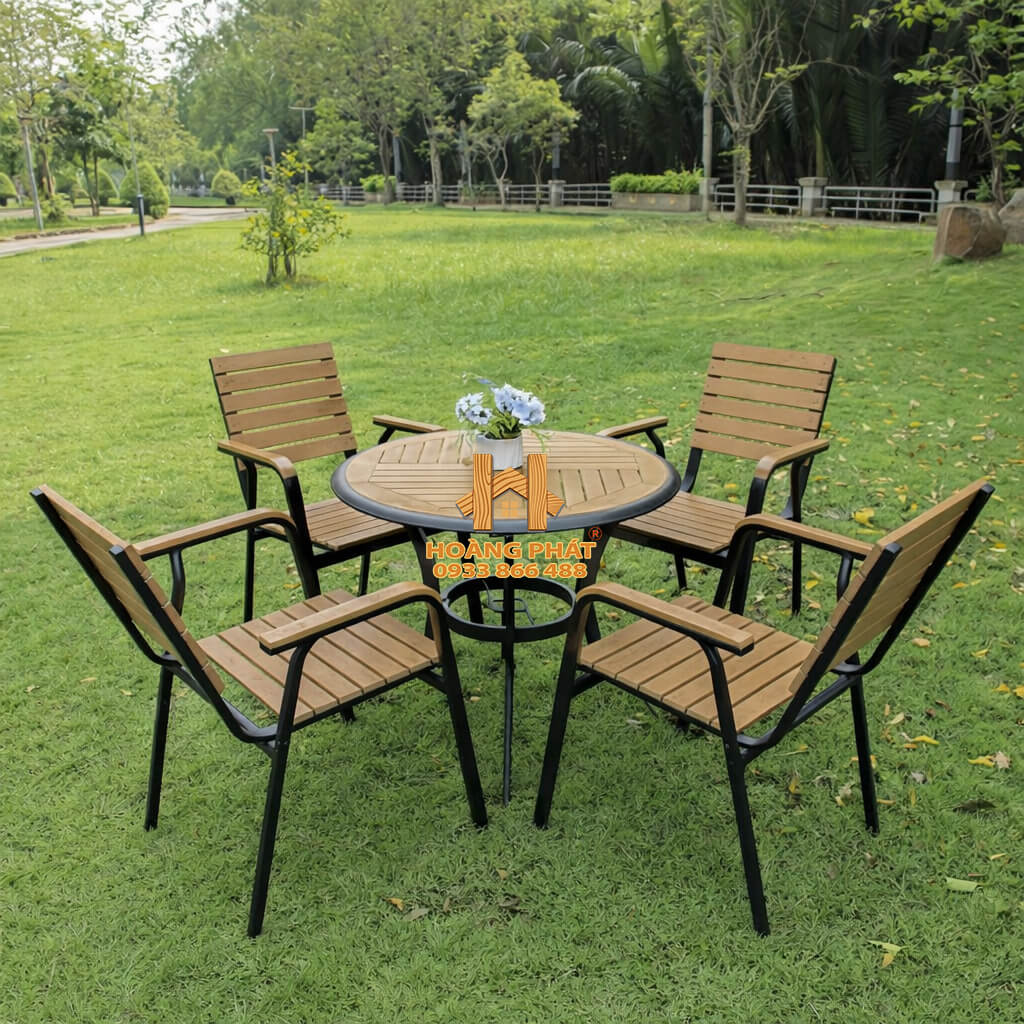 Bộ bàn ghế cafe ngoài trời Composite hp957 Bộ Bàn Ghế Gỗ Nhựa Mini Sân Vườn HP957