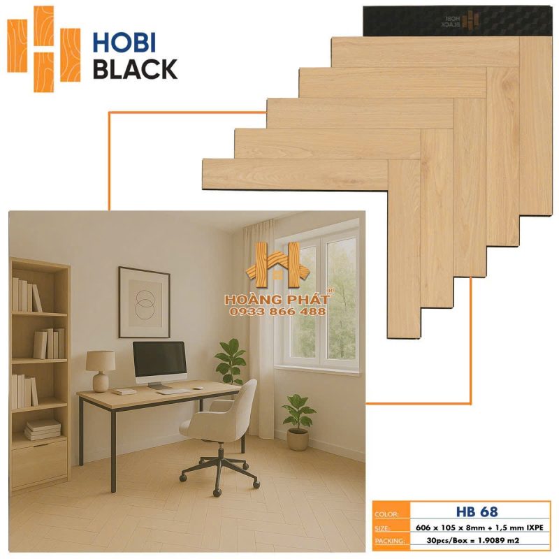 Sàn Gỗ Hobi Black 8mm Đế Cao Su Xương Cá HB68