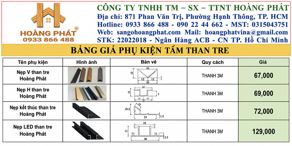 Bảng giá phụ kiện tấm ốp than tre