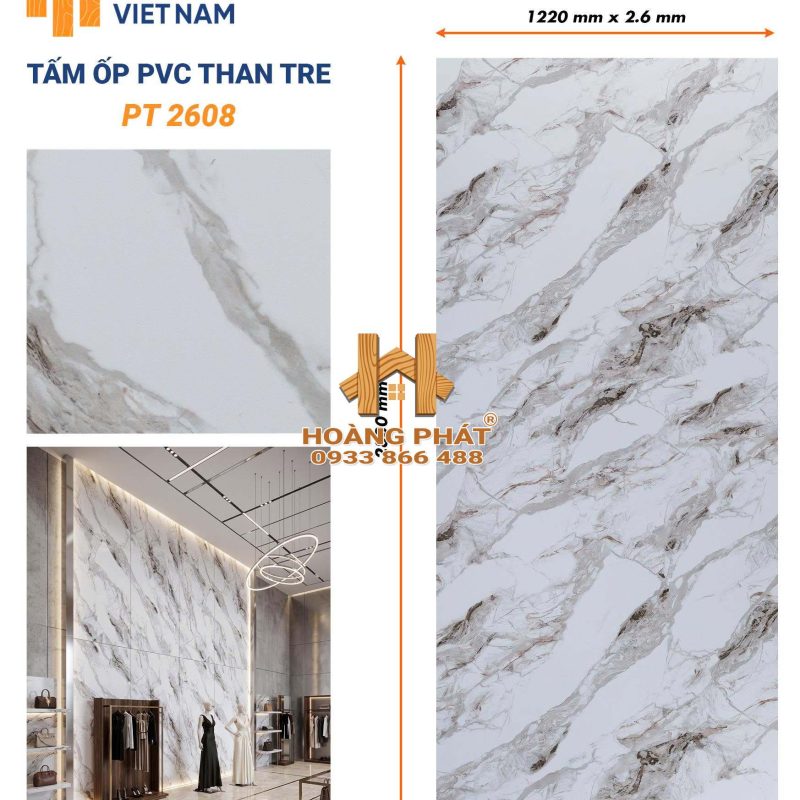 Tấm Ốp Than Tre Cốt Nhựa PVC Dày 2.6mm PT2608