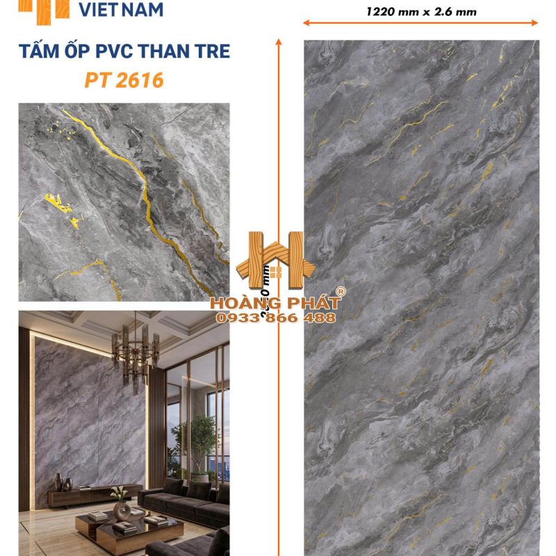 Tấm Ốp Than Tre Cốt Nhựa PVC Dày 2.6mm PT2616