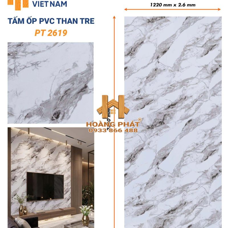 Tấm Ốp Than Tre Cốt Nhựa PVC Dày 2.6mm PT2619