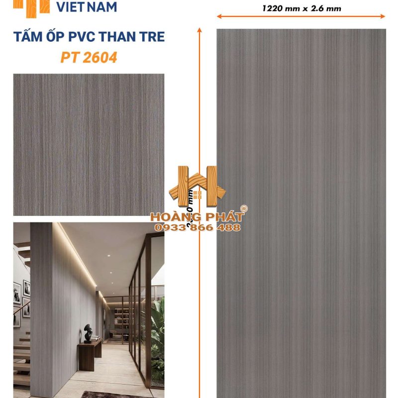 Tấm Ốp Than Tre Cốt Nhựa PVC Dày 2.6mm PT2604