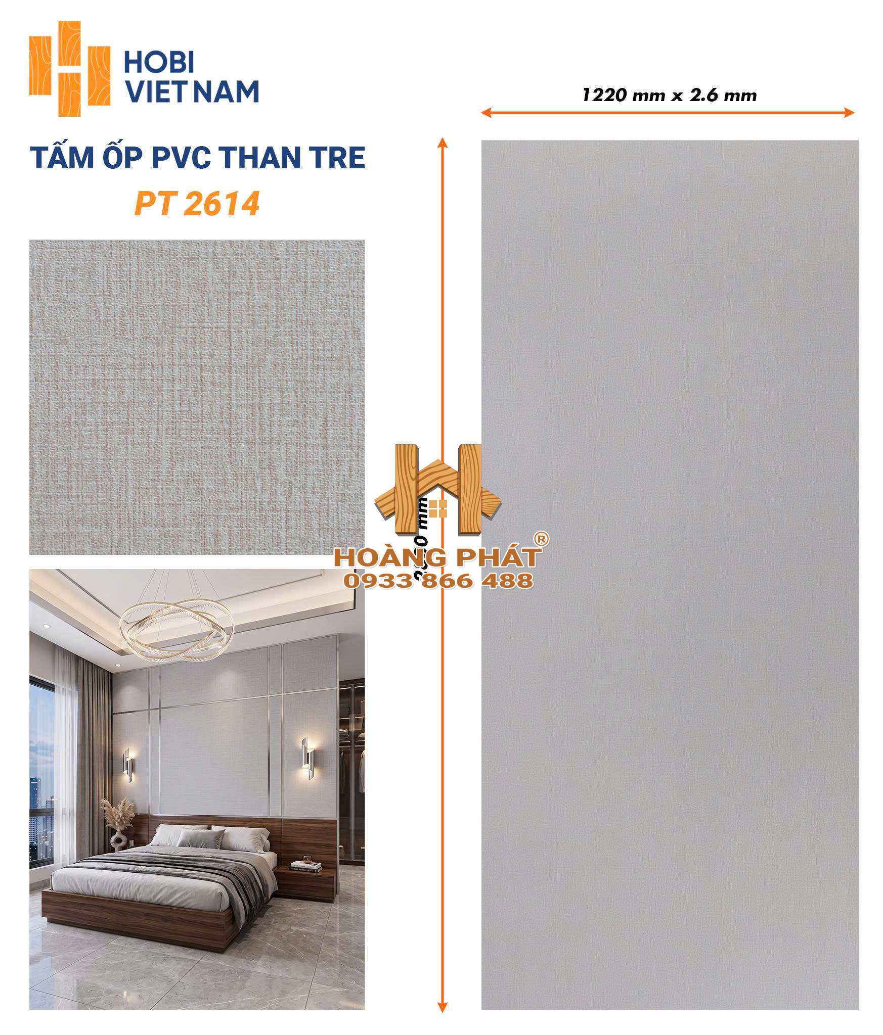 tam-op-than-tre-van-vai-pt2614 Tấm Ốp Than Tre Cốt Nhựa PVC Dày 2.6mm PT2614