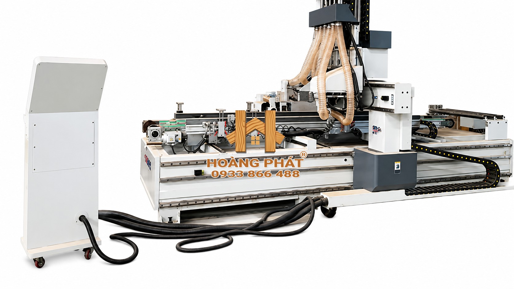 khóa tự động Thiết bị chuyên gia công các vị trí lắp bản lề và ổ khóa trên cánh hoặc khung cửa. Quá trình khoan được thực hiện tự động nhằm tạo vị trí lắp đặt đồng nhất giữa các sản phẩm.