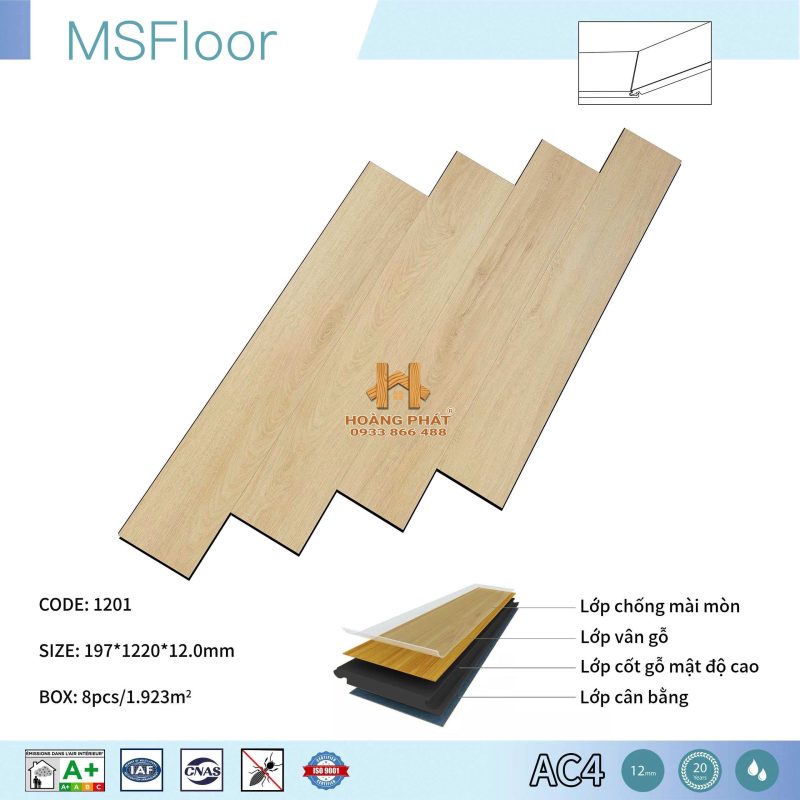 Sàn Gỗ MS Floor 12mm Cốt Đen 1201
