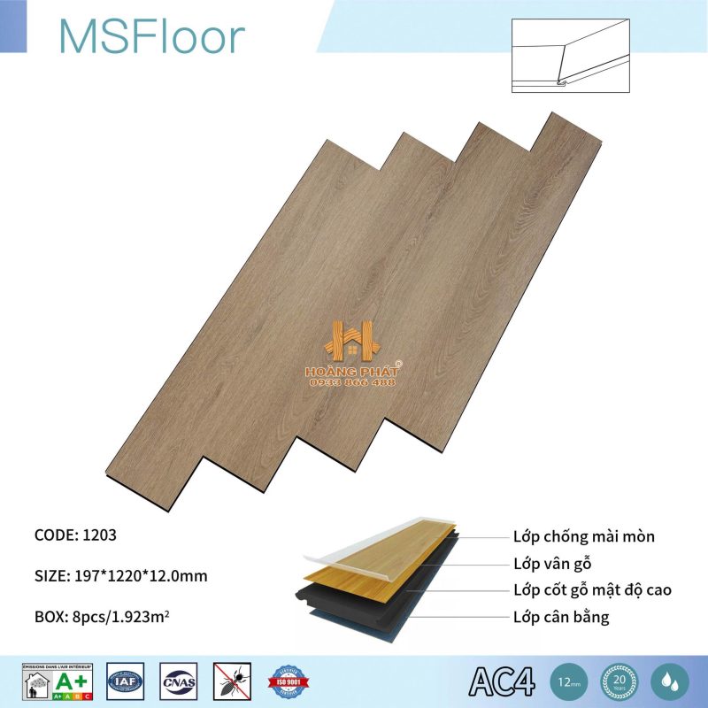 Sàn Gỗ MS Floor 12mm Cốt Đen 1203