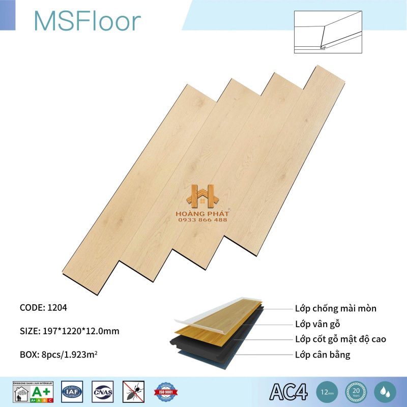 Sàn Gỗ MS Floor 12mm Cốt Đen 1204