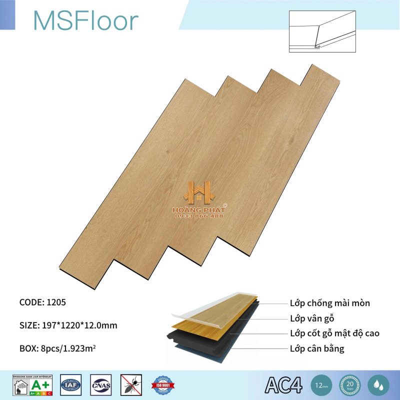 Sàn Gỗ MS Floor 12mm Cốt Đen 1205