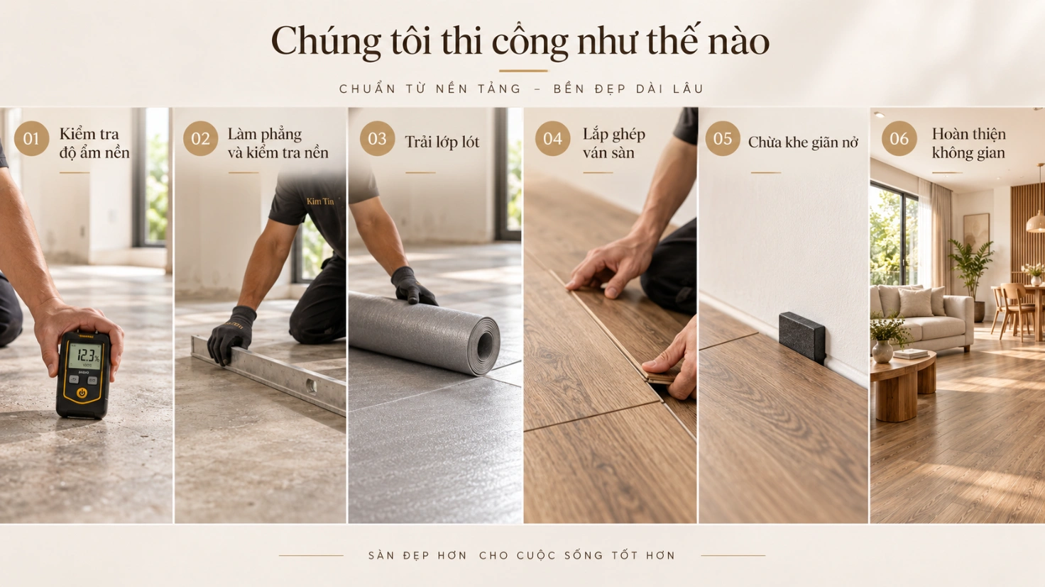Sàn gỗ Hoàng Phát phân phối và thi công hoàn thiện sàn gỗ Kim Tín