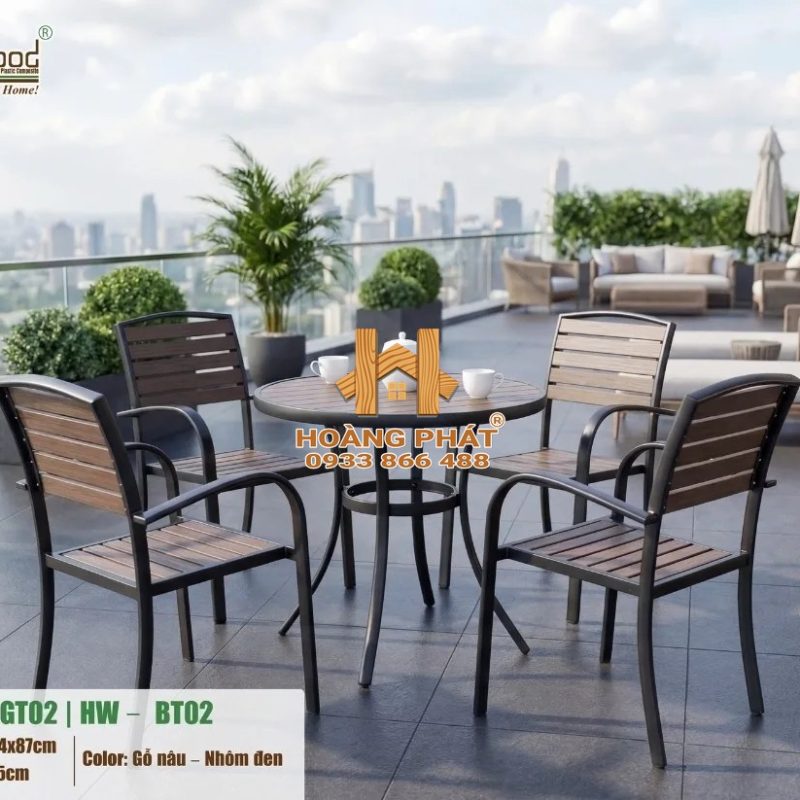 Bộ Bàn Cafe Tròn Và 4 Ghế Gỗ Nhựa Hwood HW-BT02 - ảnh minh họa từ Hwood