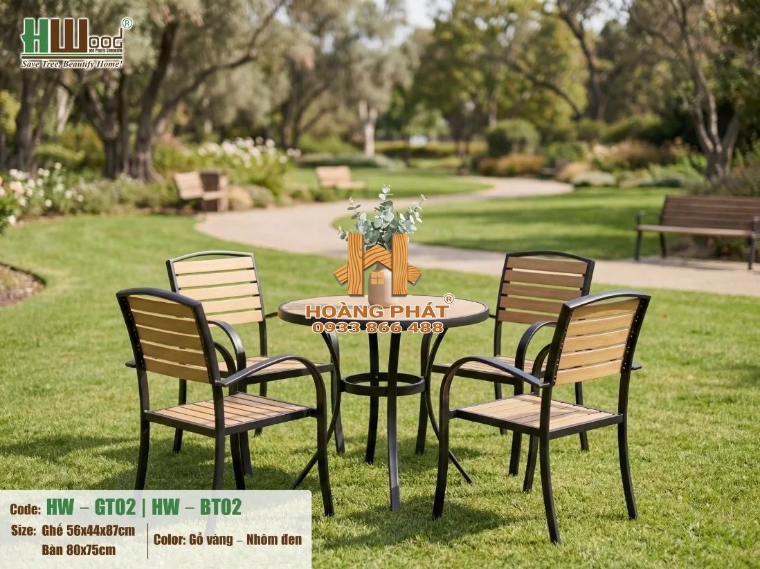 Bộ Bàn Cafe Tròn Và 4 Ghế Gỗ Nhựa Hwood HW-BT02 1 Bộ Bàn Cafe Tròn Và 4 Ghế Gỗ Nhựa Hwood HW-BT02 - ảnh minh họa từ Hwood