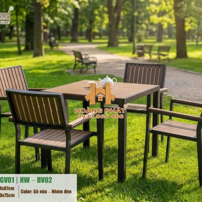 Bộ Bàn Vuông Và 4 Ghế Gỗ Nhựa Hwood HW-BV02 - ảnh minh họa từ Hwood