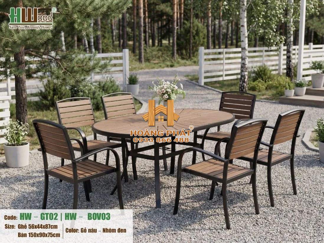 Bộ Bàn Oval Và 6 Ghế Gỗ Nhựa Hwood HW-BOV03 1 Bộ Bàn Oval Và 6 Ghế Gỗ Nhựa Hwood HW-BOV03 - ảnh minh họa từ Hwood