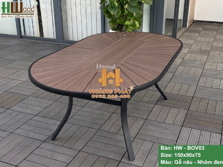 Bàn Oval Gỗ Nhựa Ngoài Trời Hwood HW-BOV03 - mẫu màu 1