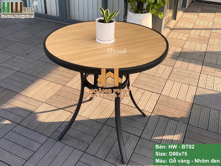 Bàn Tròn Gỗ Nhựa Ngoài Trời Hwood HW-BT02 - mẫu màu 1