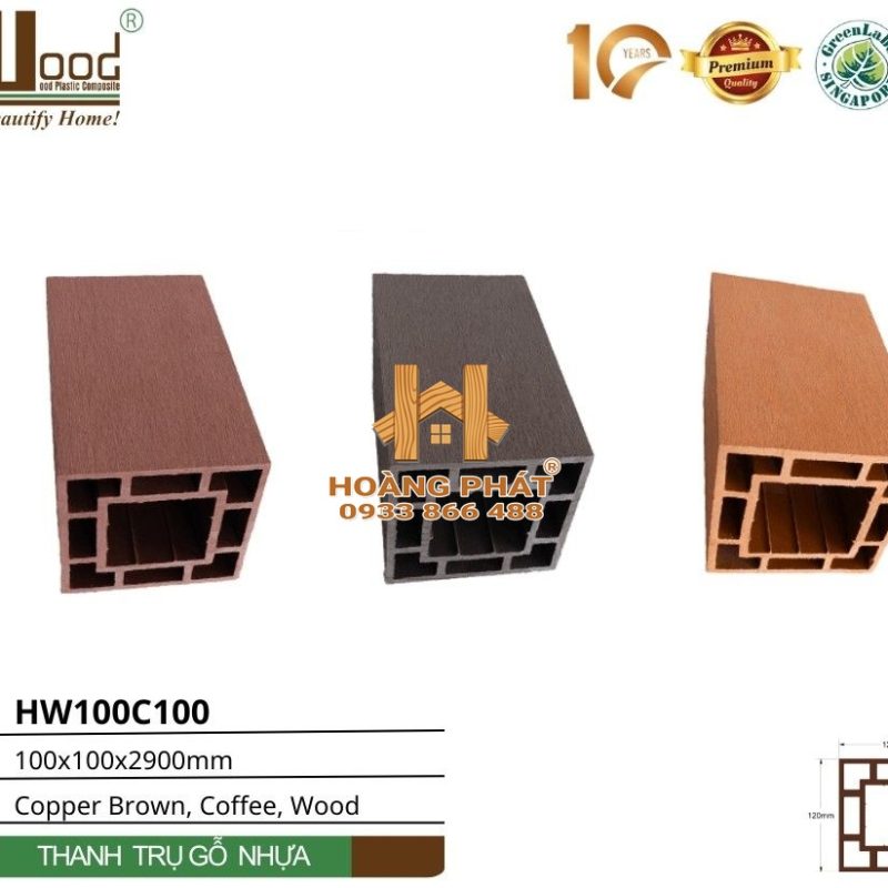 Thanh Trụ Gỗ Nhựa Ngoài Trời Hwood HW100C100 – tổng hợp mẫu