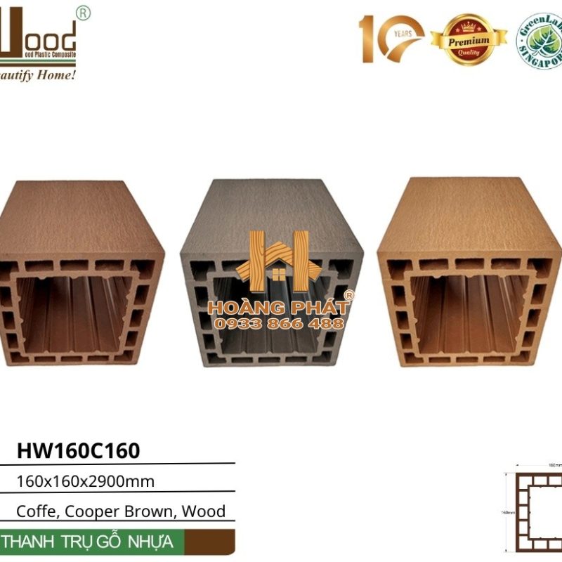 Thanh Trụ Gỗ Nhựa Ngoài Trời Hwood HW160C160 – tổng hợp mẫu