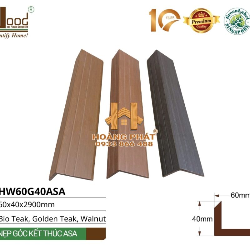 Nẹp Góc Kết Thúc Gỗ Nhựa ASA Hwood HW60G40ASA – tổng hợp mẫu