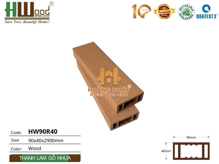 Thanh Lam Gỗ Nhựa Ngoài Trời Hwood HW90R40 – tổng hợp mẫu