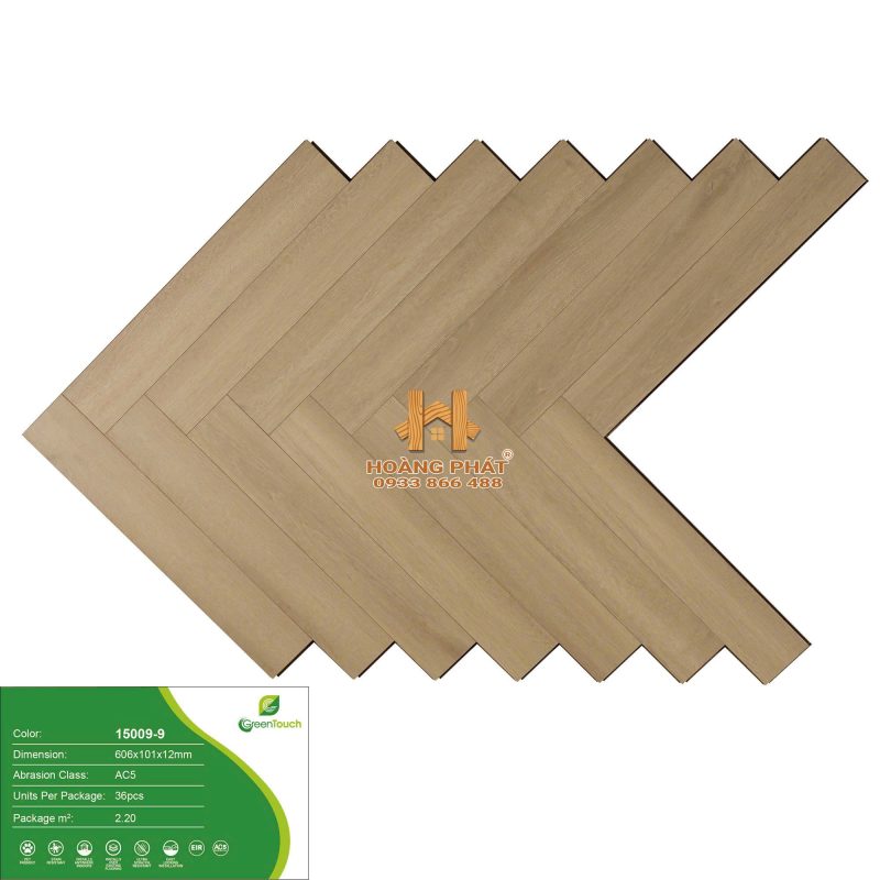 Sàn Gỗ GreenTouch Xương Cá Đế Cao Su 15009-9