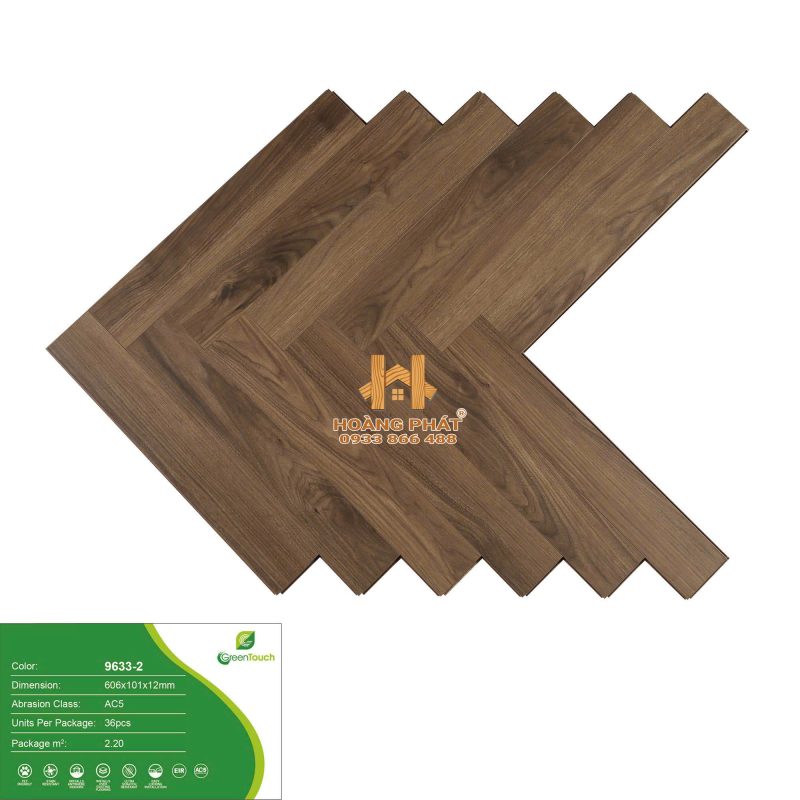 Sàn Gỗ GreenTouch Xương Cá Đế Cao Su 9633-2