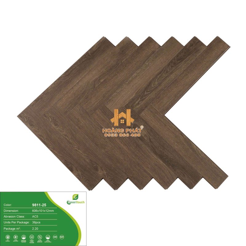 Sàn Gỗ GreenTouch Xương Cá Đế Cao Su 9811-25