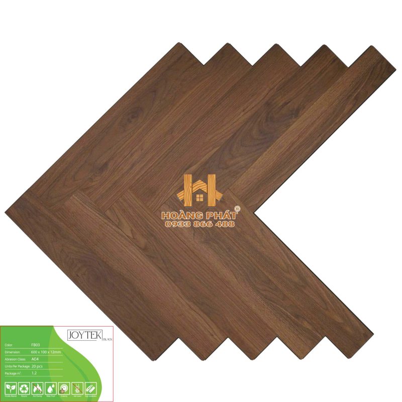 Sàn Gỗ Joytek 12mm Cốt Đen Xương Cá FB03