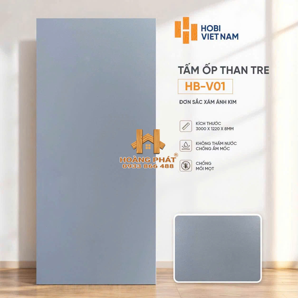 tam-op-than-tre-hobi-viet-nam-hb-v01 Tấm Ốp Than Tre Đơn Sắc Xám Ánh Kim HB-V01