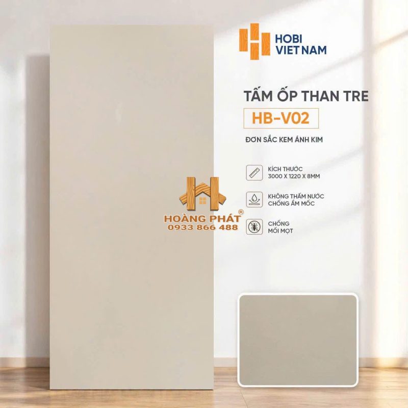 Tấm Ốp Than Tre Đơn Sắc Kem Ánh Kim HB-V02