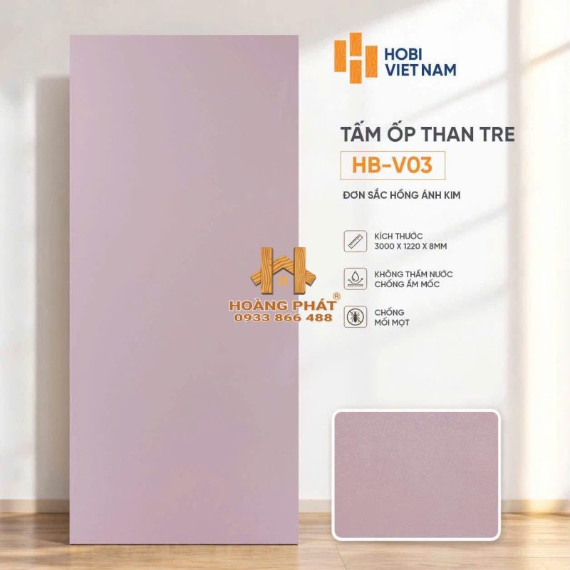 Tấm Ốp Than Tre Đơn Sắc Hồng Ánh Kim HB-V03