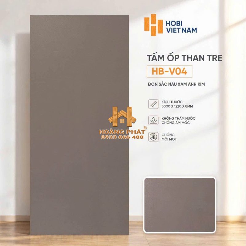 Tấm Ốp Than Tre Đơn Sắc Nâu Ánh Kim HB-V04