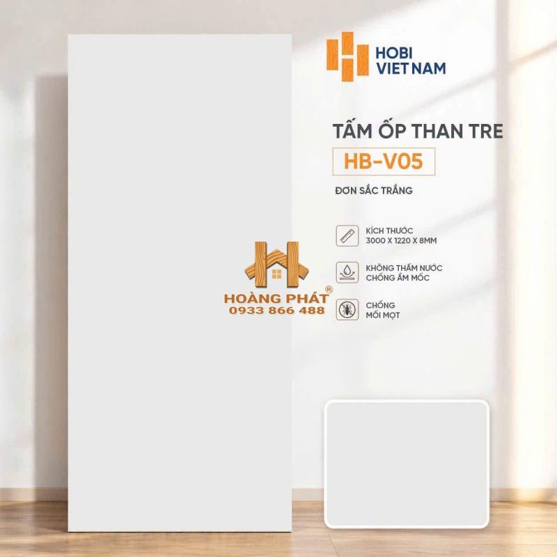 Tấm Ốp Than Tre Đơn Sắc Trắng HB-V05