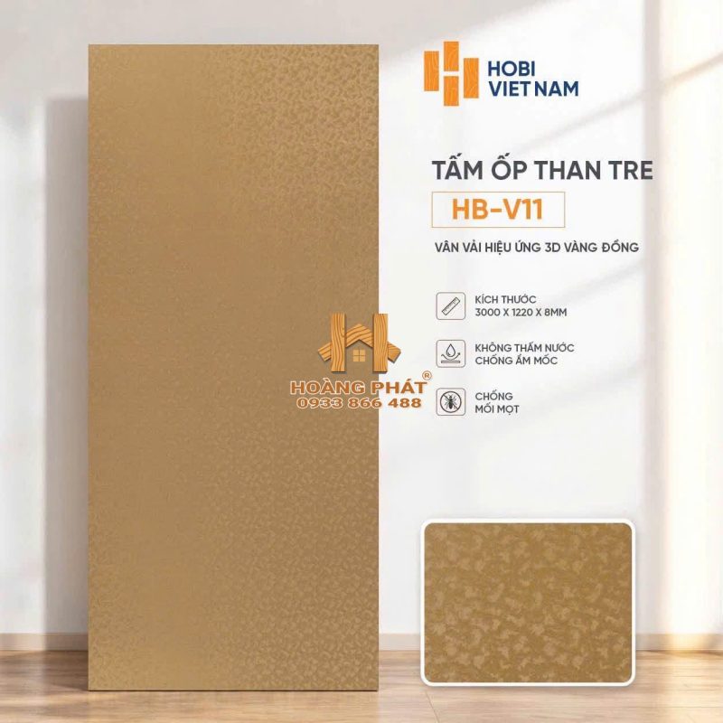 Tấm Ốp Than Tre Vân Vải Hiệu Ứng 3D Vàng Đồng HB-V11