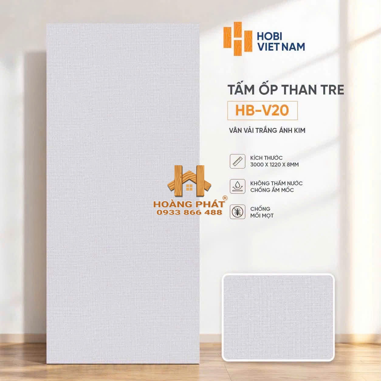 tam-op-than-tre-hobi-viet-nam-hb-v20 Tấm Ốp Than Tre Vân Vải Trắng Ánh Kim HB-V20