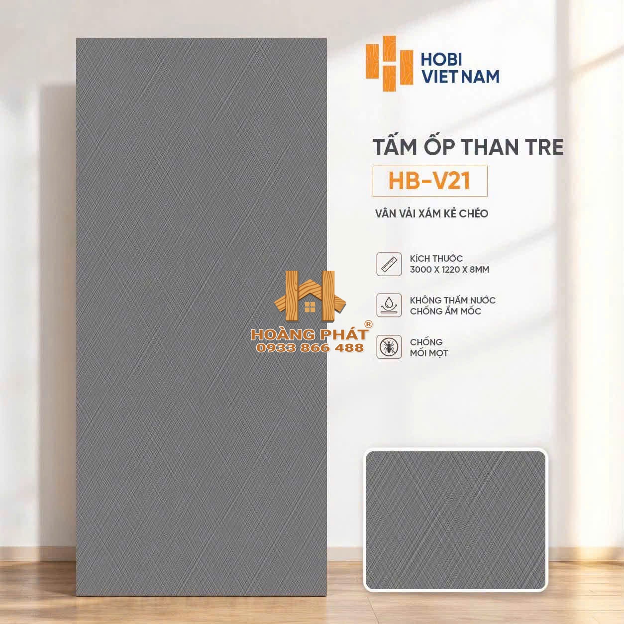 tam-op-than-tre-hobi-viet-nam-hb-v21 Tấm Ốp Than Tre Vân Vải Xám Kẻ Chéo HB-V21
