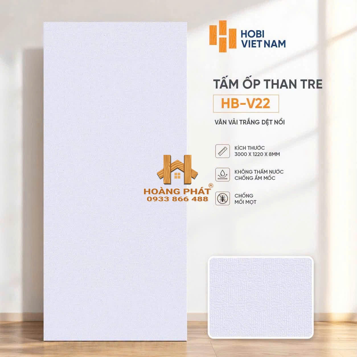 tam-op-than-tre-hobi-viet-nam-hb-v22 Tấm Ốp Than Tre Vân Vải Trắng Dệt Nổi HB-V22