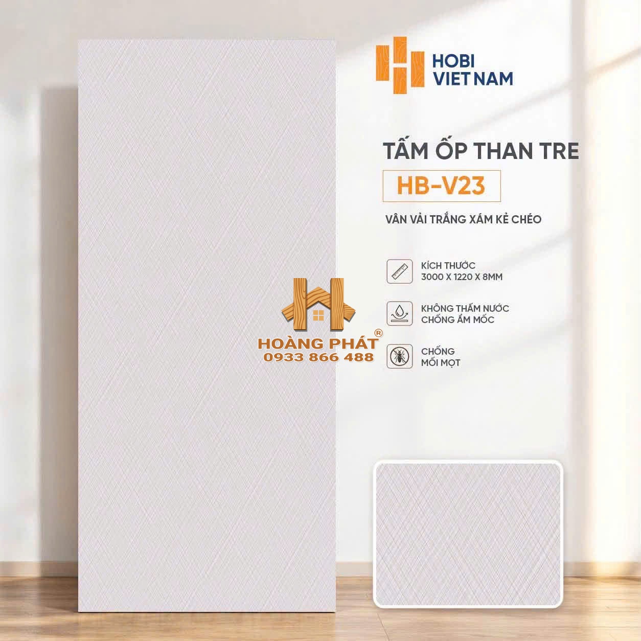 tam-op-than-tre-hobi-viet-nam-hb-v23 Tấm Ốp Than Tre Vân Vải Trắng Xám Kẻ Chéo HB-V23