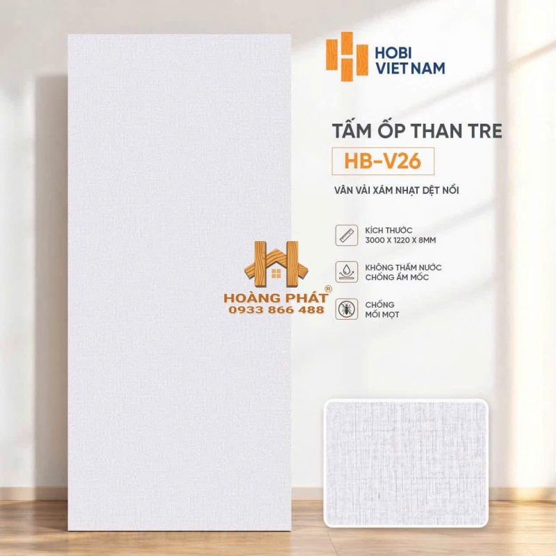 Tấm Ốp Than Tre Vân Vải Xám Nhạt Dệt Nổi HB-V26
